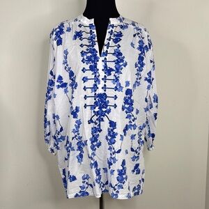 RO’S GARDEN Floral Blue and White Women's Top M